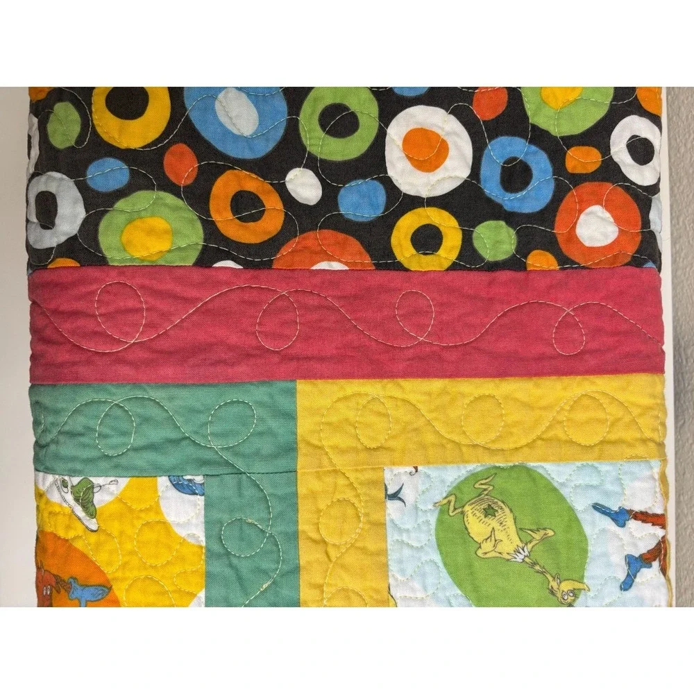 Cat in the Hat Quilt Toddler Bed Handmade Grinch Horton Dr. Seuss Blanket 43x59